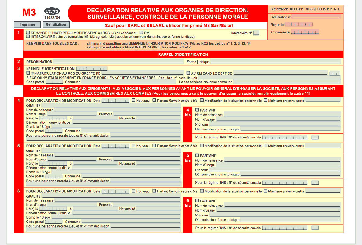 Comment remplir le formulaire M3 pour un changement de dirigeant ou de gérant ?