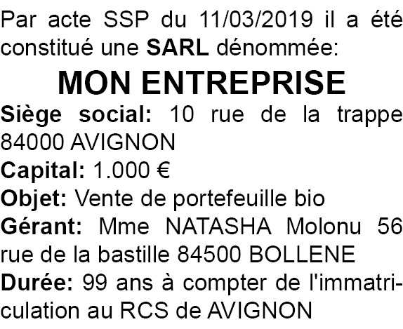 modele annonce legale creation entreprise